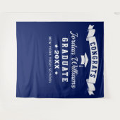 Moderner Navy Blue Abschluss Foto Stand Hintergrun Wandteppich (Vorderseite (Horizontal))