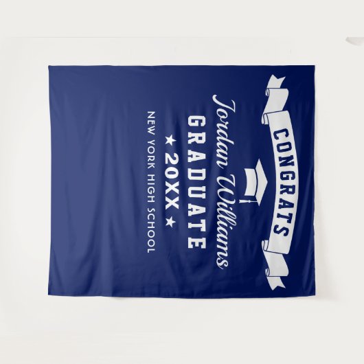 Moderner Navy Blue Abschluss Foto Stand Hintergrun Wandteppich (Vorderseite (Horizontal))