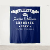 Moderner Navy Blue Abschluss Foto Stand Hintergrun Wandteppich (Vorderseite)