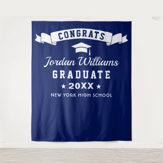 Moderner Navy Blue Abschluss Foto Stand Hintergrun Wandteppich (Vorderseite)