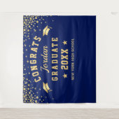 Moderner Navy Blue Abschluss Foto Stand Hintergrun Wandteppich (Vorderseite)
