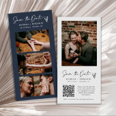 Moderner Navy Blue Boho Foto Booth Strip QR Code Save The Date
