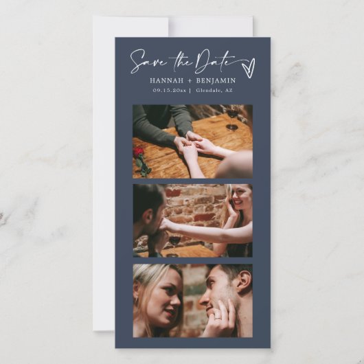 Moderner Navy Blue Boho Foto Booth Strip QR Code Save The Date (Vorderseite)