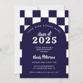 Moderner Navy Blue Checkered Arch Foto Abschluss Einladung (Rückseite)