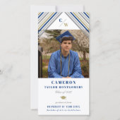 Moderner Navy Blue Diagonal Stripes Foto Abschluss Ankündigung (Vorderseite)