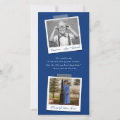 Moderner Navy Blue Diagonal Stripes Foto Abschluss Ankündigung (Rückseite)