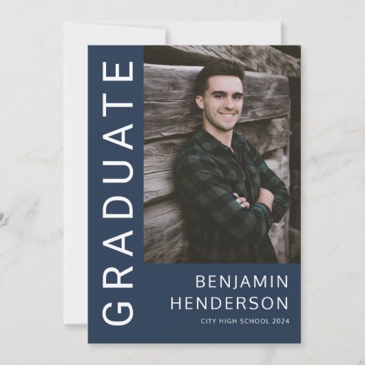 Moderner Navy Blue Foto Abschluss Ankündigung (Vorderseite)
