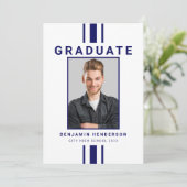 Moderner Navy Blue Foto Abschluss Ankündigung (Stehend Vorderseite)