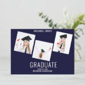Moderner Navy Blue Foto Collage Abschluss Ankündigung (Stehend Vorderseite)