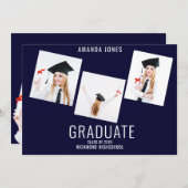 Moderner Navy Blue Foto Collage Abschluss Ankündigung (Vorne/Hinten)