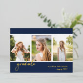 Moderner Navy Blue Foto Collage Abschluss Folieneinladung (Stehend vorne)