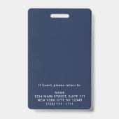Moderner Navy Blue Foto ID Firmenlogos Mitarbeiter Ausweis (Back)