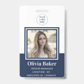 Moderner Navy Blue Foto ID Firmenlogos Mitarbeiter Ausweis (Front)