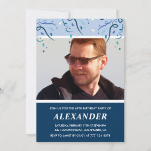 Moderner Navy Blue Foto Mann 69. Geburtstag Einladung