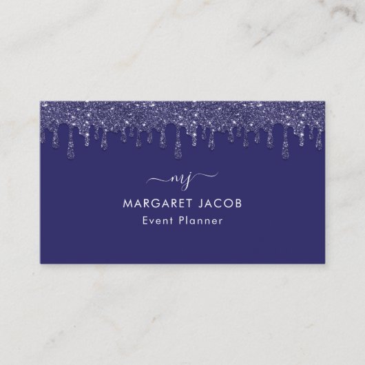 Moderner Navy Blue Glitzer Tropfen Custom Visitenkarte (Vorderseite)