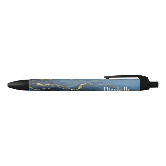 Moderner Navy Blue Gold Agate Geode Pen Kugelschreiber (Oberseite)