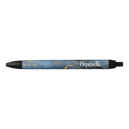 Moderner Navy Blue Gold Agate Geode Pen Kugelschreiber (Vorderseite)