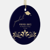 Moderner Navy Blue Gold Grad Cap Abschluss Keramik Ornament (Rechts)