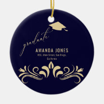 Moderner Navy Blue Gold Grad Cap Abschluss