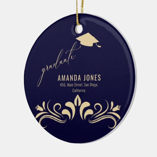 Moderner Navy Blue Gold Grad Cap Abschluss Keramik Ornament (Links)