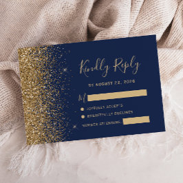 Moderner Navy Blue Gold Imitat Glitzer Edge RSVP Karte