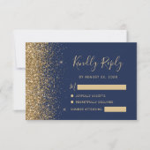 Moderner Navy Blue Gold Imitat Glitzer Edge RSVP Karte (Vorderseite)