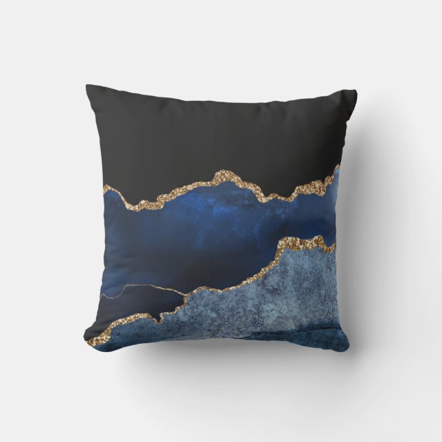 Moderner Navy Blue-Gold-Marmor-Glitzer Kissen (Vorderseite)