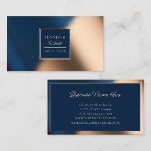 Moderner Navy Blue Gold Stilvoller Luxus-Berater Visitenkarte (Vorne/Hinten)
