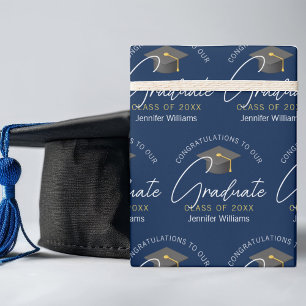 Moderner Navy Blue Graduate individueller Abschlus Geschenkpapier