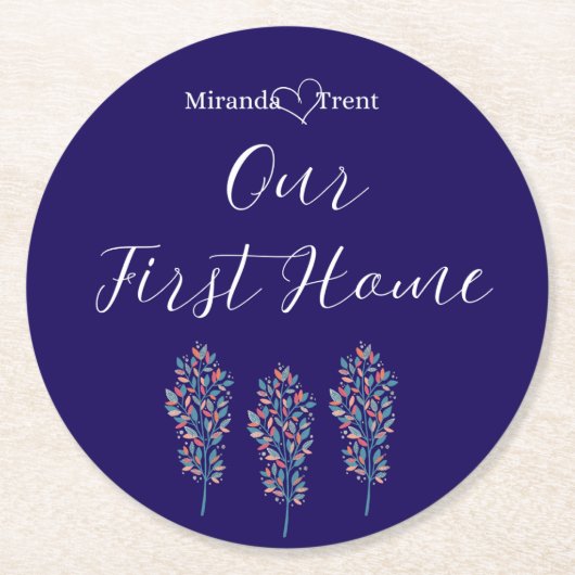 Moderner Navy Blue Housewarming Untersetzer (Vorderseite)