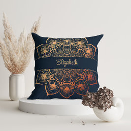 Moderner Navy Blue Mandala Individuelle Name Kissen