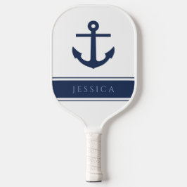 Moderner Navy Blue Nautic Anchor Individuelle Name Pickleball Schläger