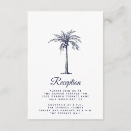 Moderner Navy Blue Palm Beach Hochzeitstag Empfang Begleitkarte