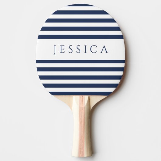 Moderner Navy Blue Strip Individuelle Name Tischtennis Schläger (Vorderseite)
