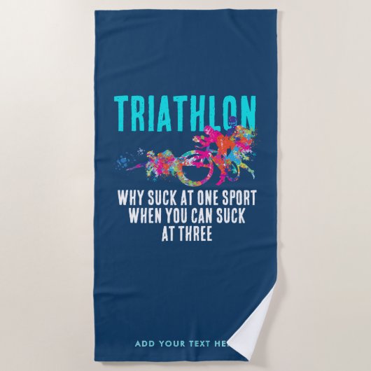 Moderner Navy Blue Triathlon Sport Spaß Bold Typo Strandtuch (Vorderseite)