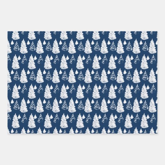 Moderner Navy Blue & White Weihnachtsbaum & Ribbon Geschenkpapier Set (Vorderseite 2)