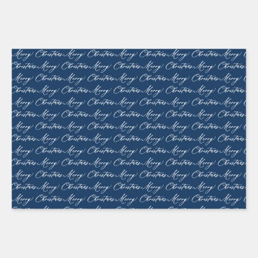 Moderner Navy Blue & White Weihnachtsbaum & Ribbon Geschenkpapier Set (Vorderseite)