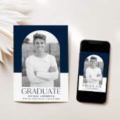 Moderner Navy Color Block Arch Foto Abschluss Ankündigung