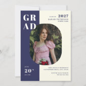 Moderner Navy Creme Bold Typografy Foto Abschluss Einladung (Vorderseite)