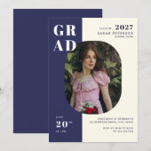 Moderner Navy Creme Bold Typografy Foto Abschluss Einladung (Vorne/Hinten)