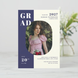 Moderner Navy Creme Bold Typografy Foto Abschluss Einladung