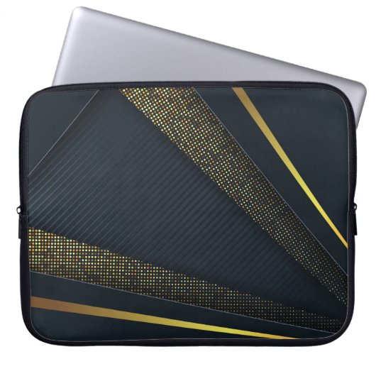 Moderner Navy-Gold-Halbmond-Muster Laptop-Sieb Laptopschutzhülle (Vorderseite)