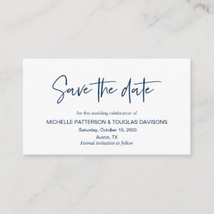 Moderner Navy lässig Eleganz Schriftart, Save the Begleitkarte
