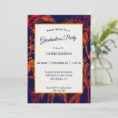 Moderner Navy Orange Blätter Blumenkohl Abschluss Einladung (Stehend Vorderseite)