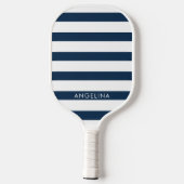 Moderner Navy- und White Strip Pattern Individuell Pickleball Schläger (Rückseite)