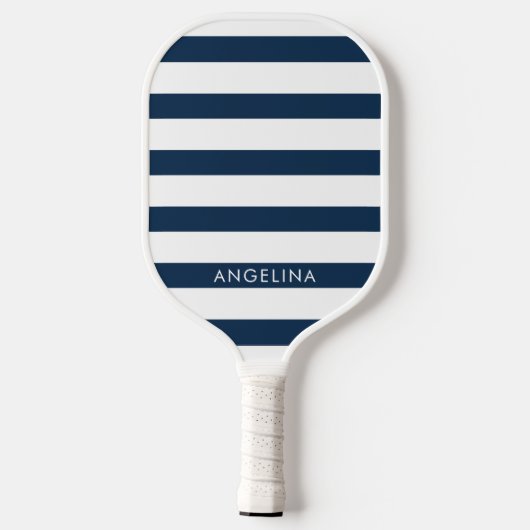Moderner Navy- und White Strip Pattern Individuell Pickleball Schläger (Rückseite)