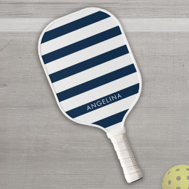 Moderner Navy- und White Strip Pattern Individuell Pickleball Schläger