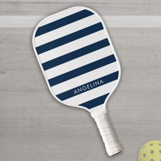 Moderner Navy- und White Strip Pattern Individuell Pickleball Schläger