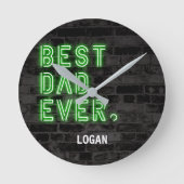 Moderner Neon Bester Vater je Personalisiert Runde Wanduhr (Vorderseite)