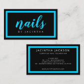 Moderner Neon Blue Black Nail Techniker Salon Chic Visitenkarte (Vorne/Hinten)